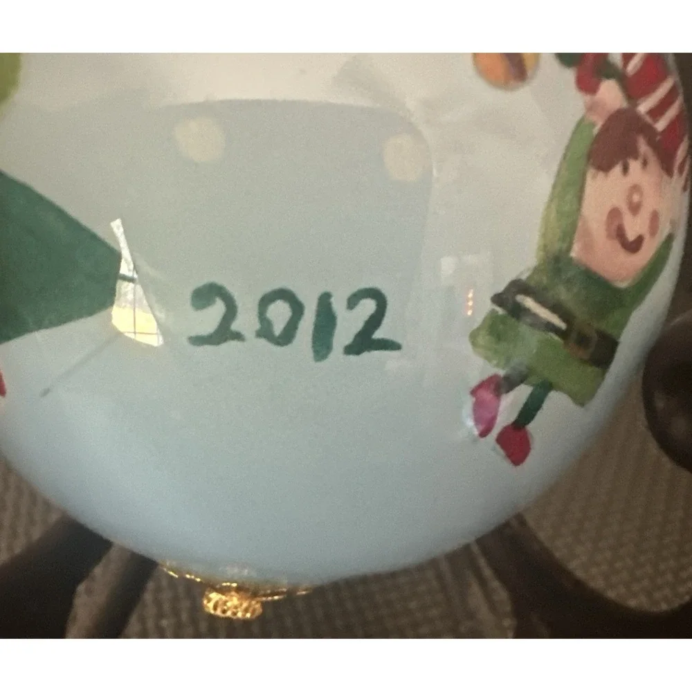Pier 1 Li Bien Christmas Ornament 2012 Greetings Elves Train 3 1/2